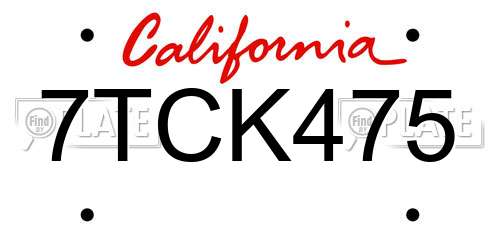 7TCK475 California License Plate