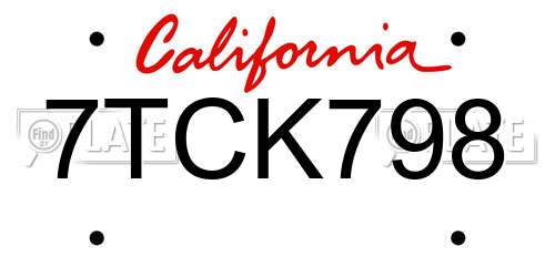 7TCK798 California License Plate