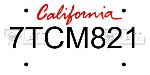 7TCM821 California License Plate