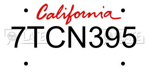 7TCN395 California License Plate