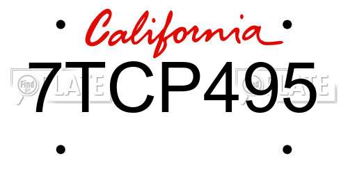 7TCP495 California License Plate