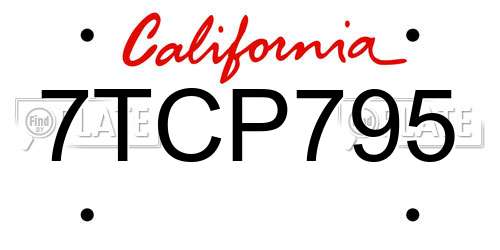 7TCP795 California License Plate