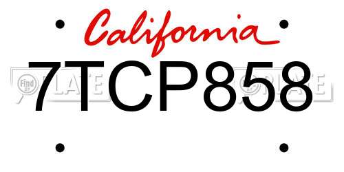 7TCP858 California License Plate