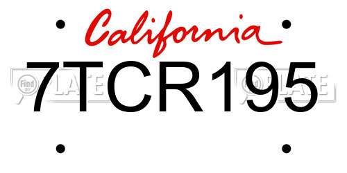 7TCR195 California License Plate