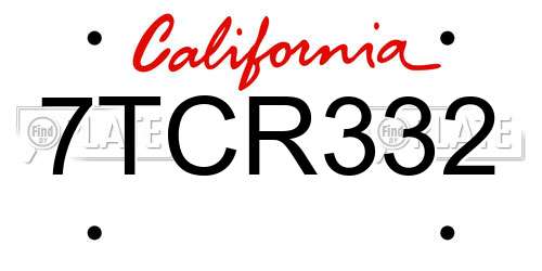7TCR332 California License Plate
