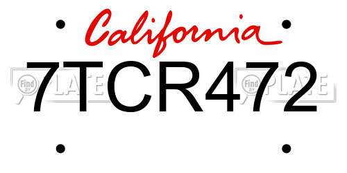 7TCR472 California License Plate