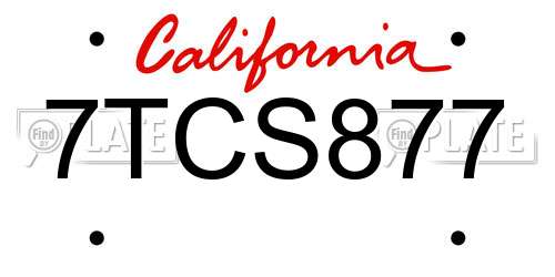 7TCS877 California License Plate