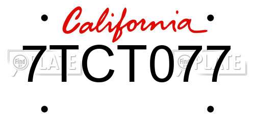 7TCT077 California License Plate