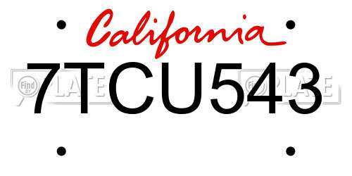 7TCU543 California License Plate