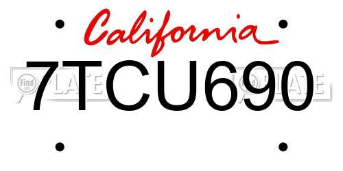7TCU690 California License Plate