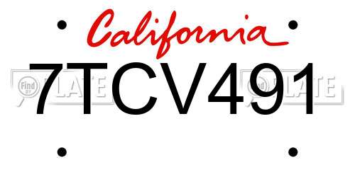 7TCV491 California License Plate