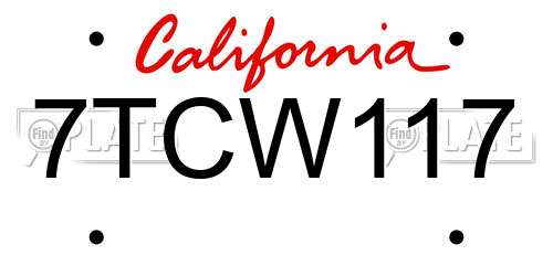 7TCW117 California License Plate