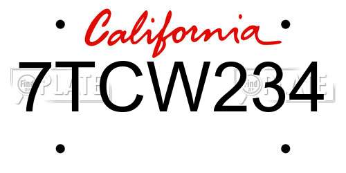 7TCW234 California License Plate