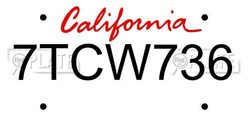 7TCW736 California License Plate