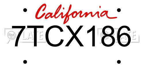 7TCX186 California License Plate