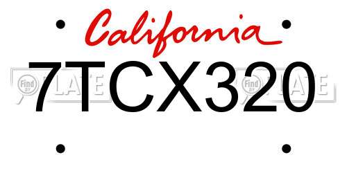 7TCX320 California License Plate