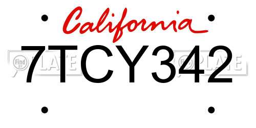 7TCY342 California License Plate