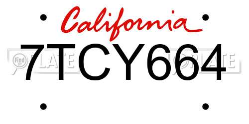 7TCY664 California License Plate
