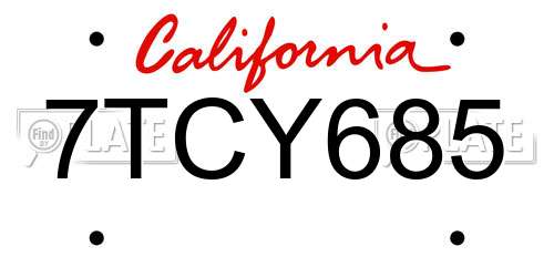 7TCY685 California License Plate