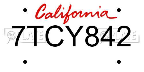 7TCY842 California License Plate