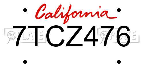 7TCZ476 California License Plate