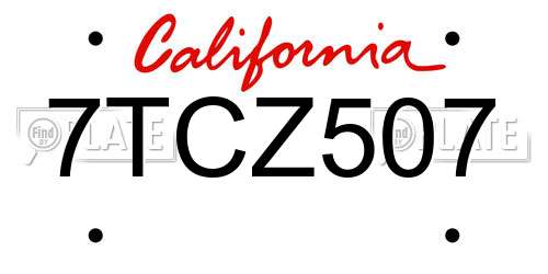 7TCZ507 California License Plate