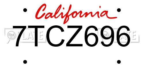 7TCZ696 California License Plate