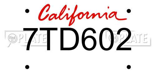 7TD602 California License Plate