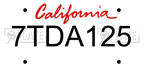 7TDA125 California License Plate
