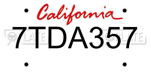 7TDA357 California License Plate