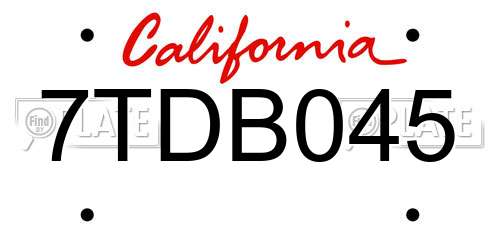 7TDB045 California License Plate