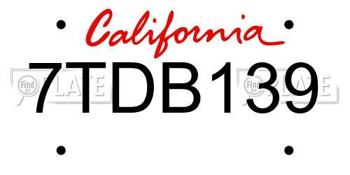 7TDB139 California License Plate