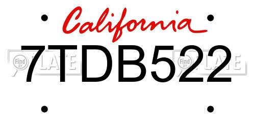 7TDB522 California License Plate