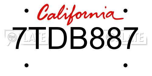 7TDB887 California License Plate
