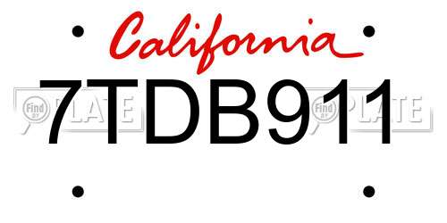 7TDB911 California License Plate