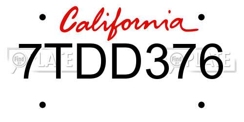 7TDD376 California License Plate