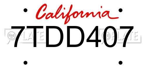 7TDD407 California License Plate