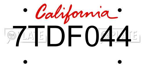 7TDF044 California License Plate