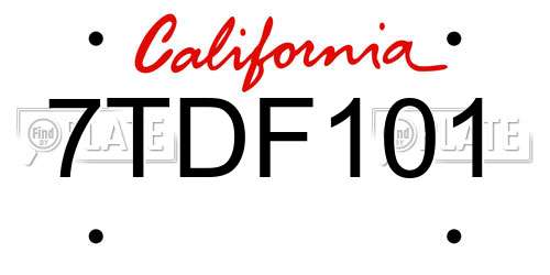 7TDF101 California License Plate