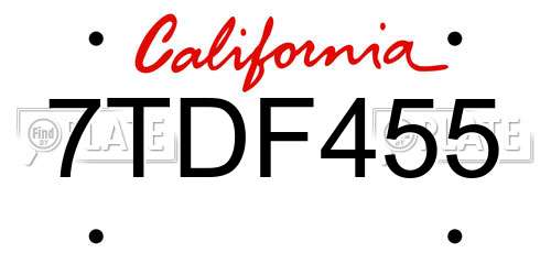 7TDF455 California License Plate