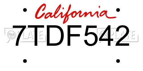 7TDF542 California License Plate