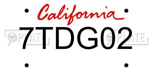 7TDG02 California License Plate