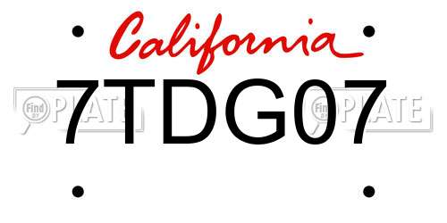 7TDG07 California License Plate
