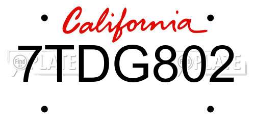 7TDG802 California License Plate