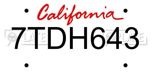 7TDH643 California License Plate