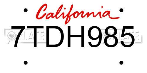 7TDH985 California License Plate