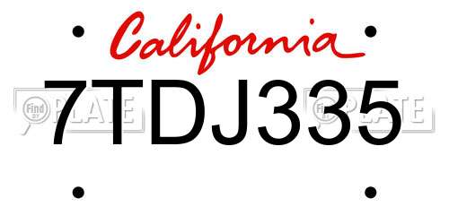 7TDJ335 California License Plate