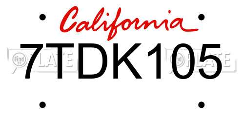 7TDK105 California License Plate