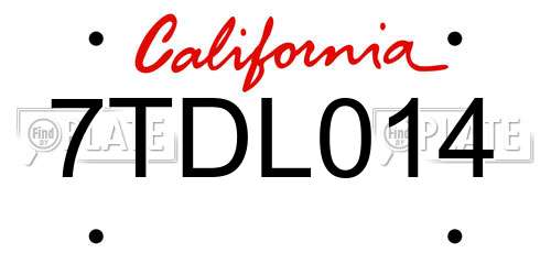 7TDL014 California License Plate