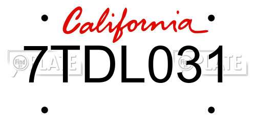 7TDL031 California License Plate